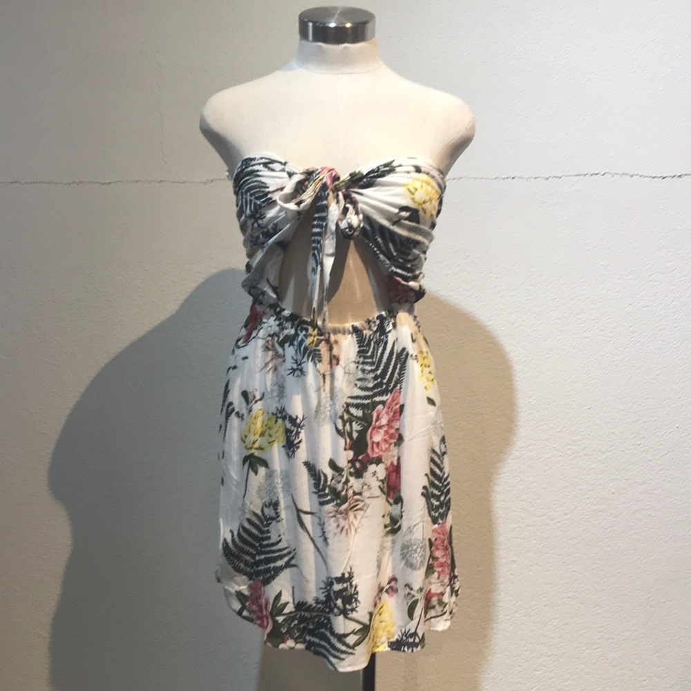 White strapless floral dress